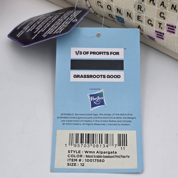 NWT TOMS Scrabble Gameboard Print Faux Fur Lined Alpargata Slip-ons, Women's 12 - Picture 6 of 16